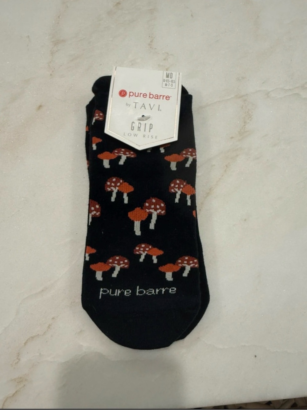 Pure Barre Black Mushroom Grip Low-Rise Socks with Orange Accents